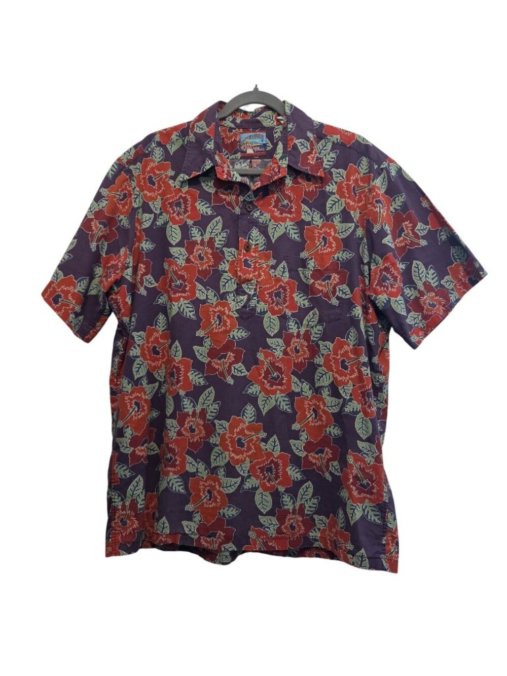 Reyn Spooner Joe Kealuha's Purple & Red Hawaiian Floral Henley Shirt Mens Large